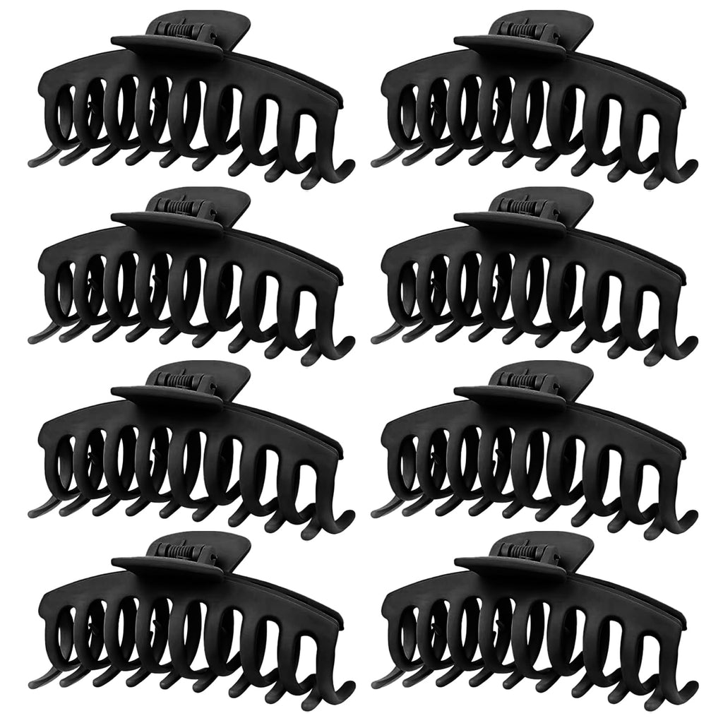 TOCESS Hair Claw Clips for Women - 8PK Large Neutral Matte Jumbo Hair Clips for Thick, Thin, Long, Short, Curly Hair Girls, Big Jaw Clip Set for Daily Use(Midnight Black)