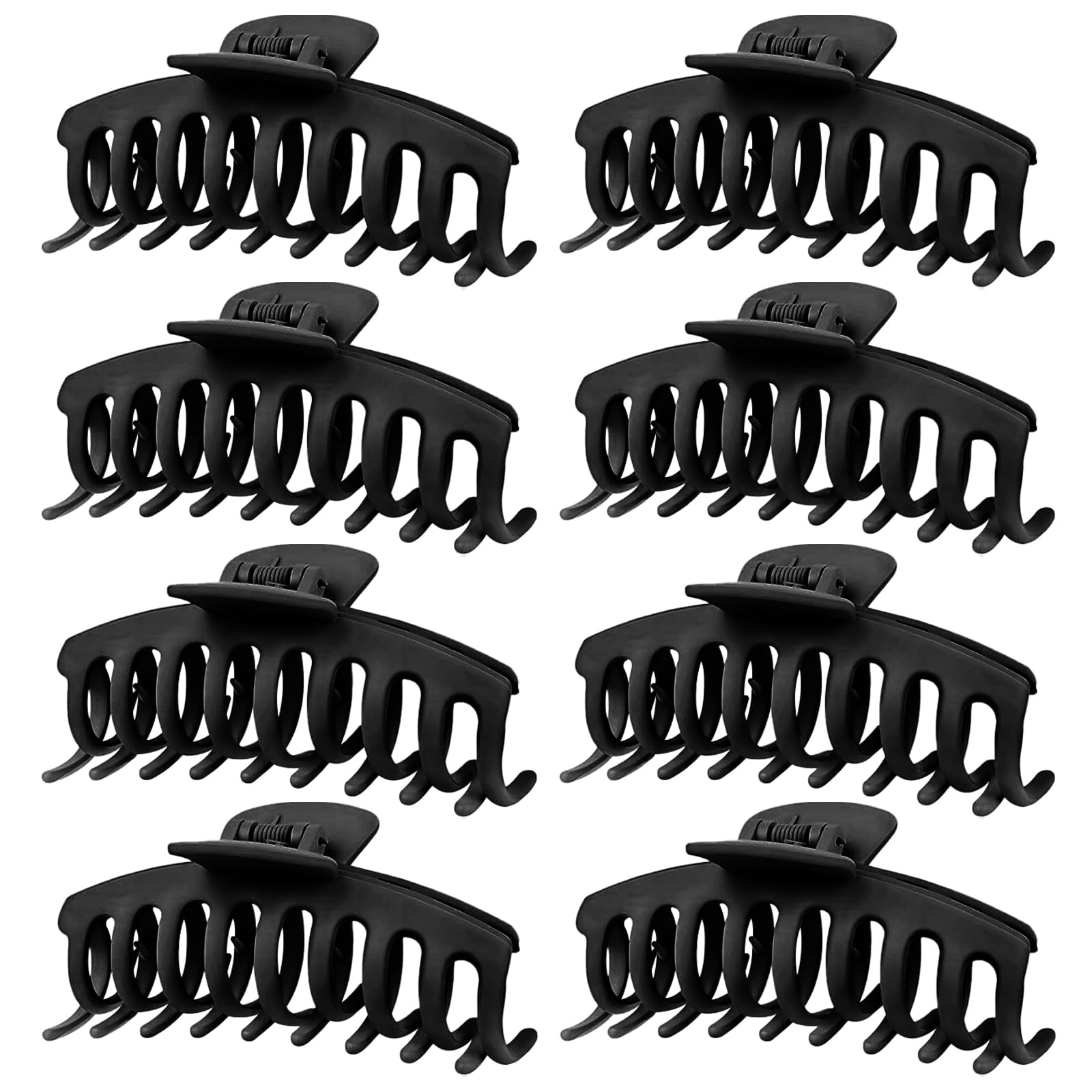 TOCESS Hair Claw Clips for Women - 8PK Large Neutral Matte Jumbo Hair Clips for Thick, Thin, Long, Short, Curly Hair Girls, Big Jaw Clip Set for Daily Use(Midnight Black)