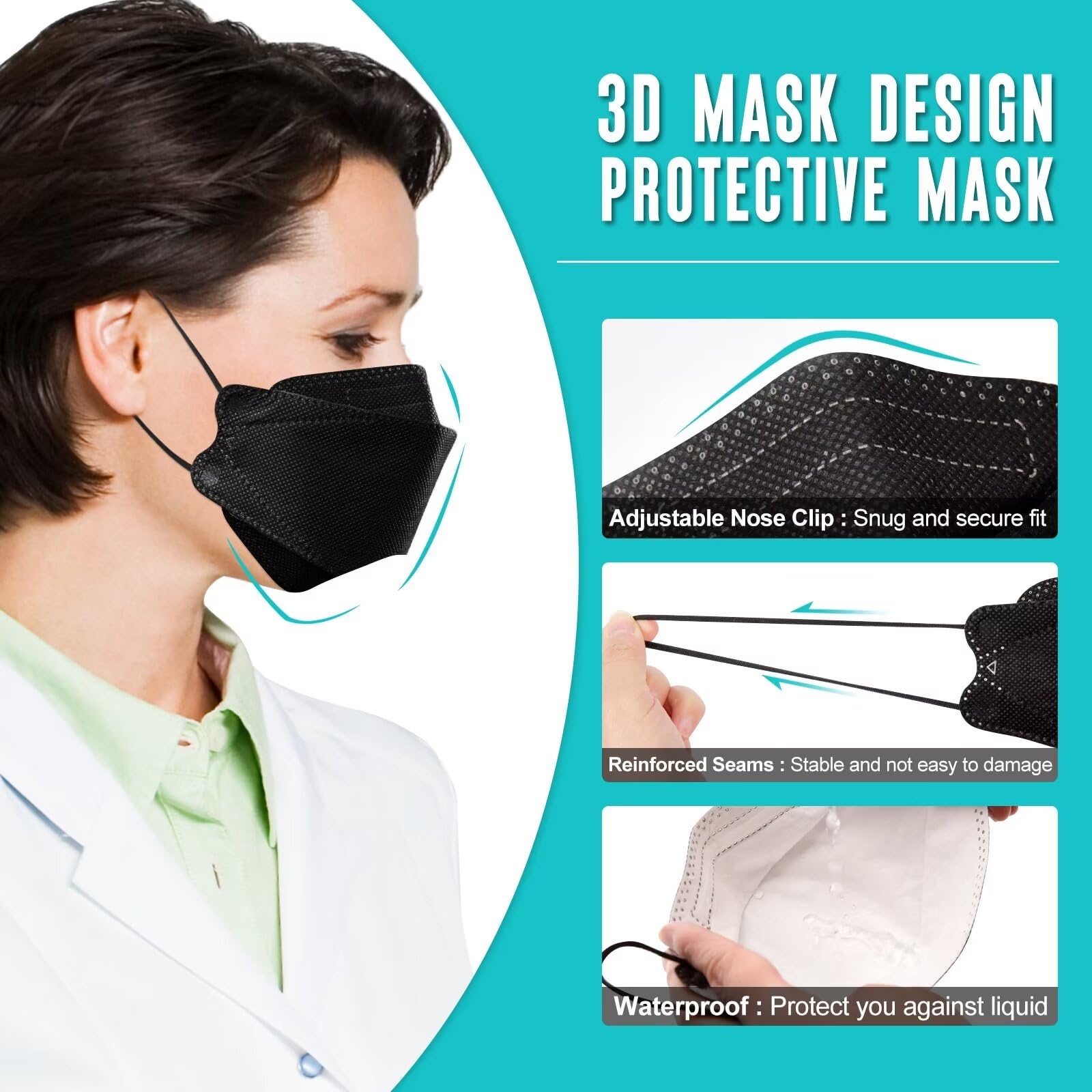 Tohacom 50/100 Pack KF94 Face_Covers, Color Màsk，Black Màsk，4-Layer Màsk outdoor Daily Use