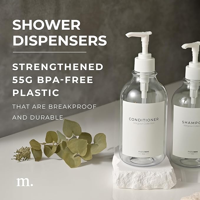 Shampoo and Conditioner Bottles Set of 3 Clear – Shower Shampoo Dispenser – Hotel Style Bathroom Upgrade by MaisoNovo