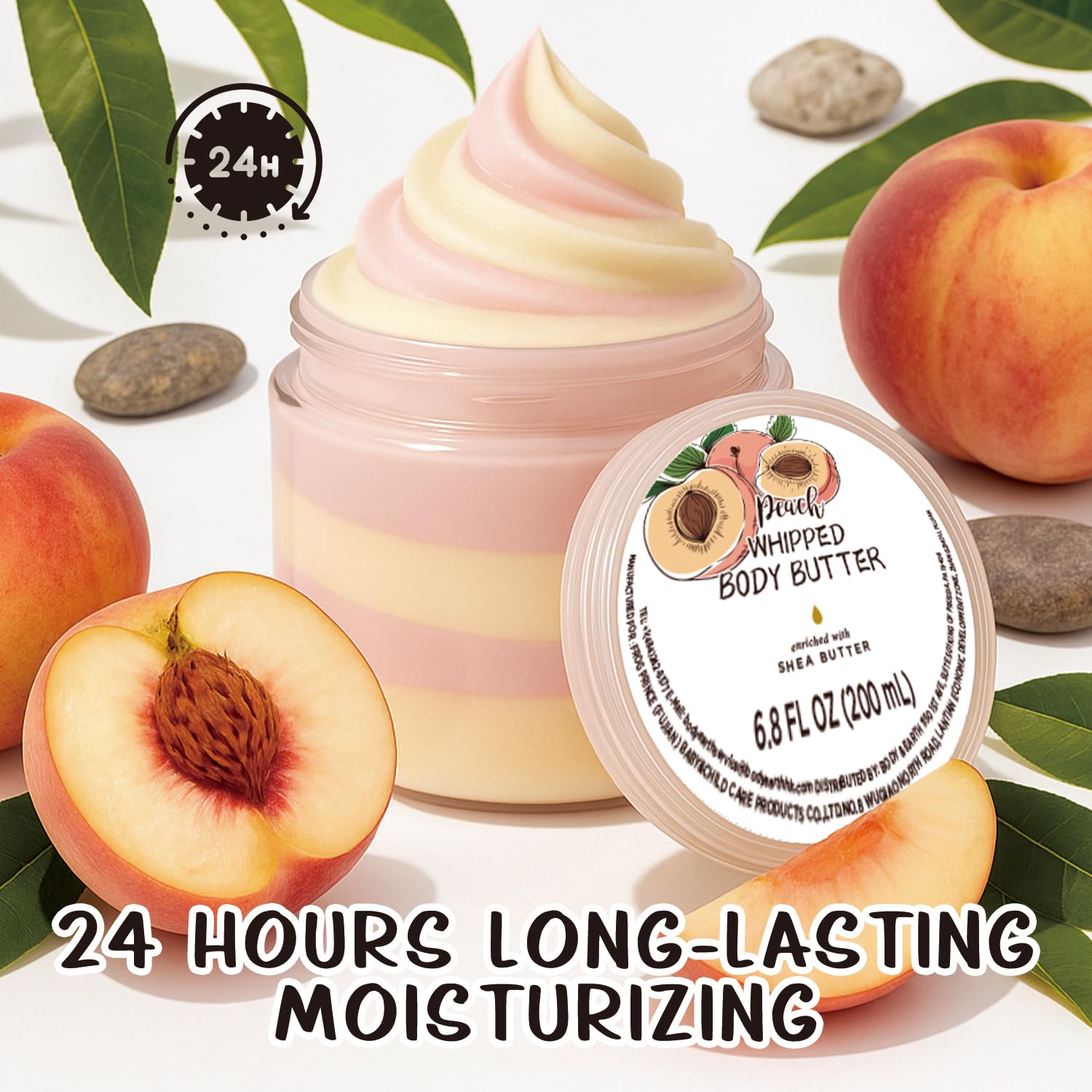 Embleaf Peach Whipped Body Butter, Shea Body Butter for Women Dry Skin, Natural Peach Lotion for Body Moisturizer-Deep Moisturizing and Softening-6.8 floz(200ml)
