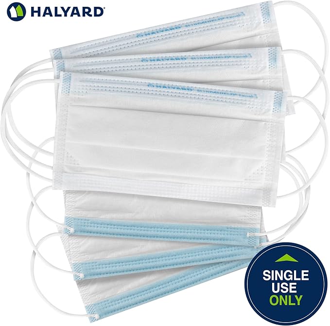 HALYARD FLUIDSHIELD 1 Fog-Free Disposable Procedure Mask,with SO SOFT Lining&SO SOFT Earloops,Pleat-Style,White,Level 1,41802