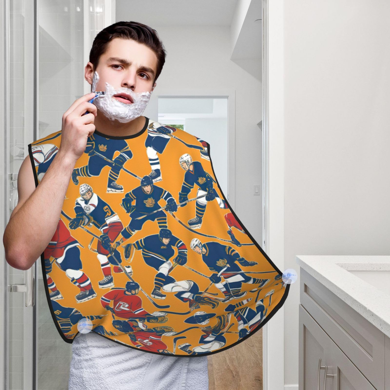 YQxwJL Hockey Print Beard Bib Shaving Apron, Beard Hair Trimming Cape Gift For Dad