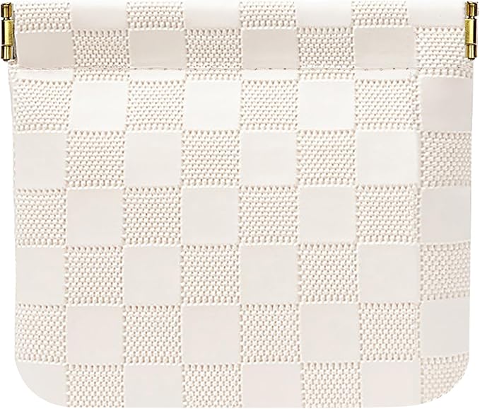 HIGH FIT Leather Pocket Cosmetic Bag for Purse,Coin Purse Lipstick Cosmetic Accessories Organizer, Travel Kit Storage Pouch,Waterproof Portable No Zipper Self-closing (White/Small)