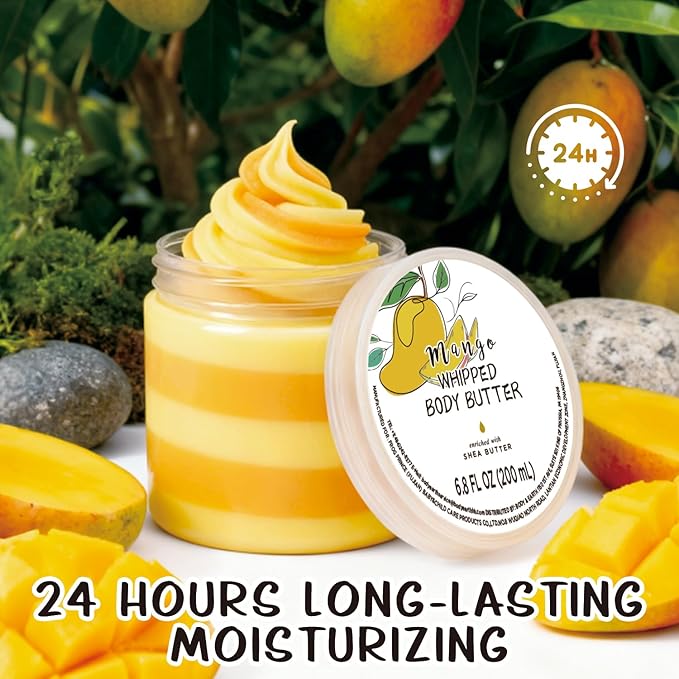 Embleaf Mango Whipped Body Butter, Shea Body Butter for Women Dry Skin, Natural Mango Lotion for Body Moisturizer-Deep Moisturizing and Softening-6.8 floz(200ml)