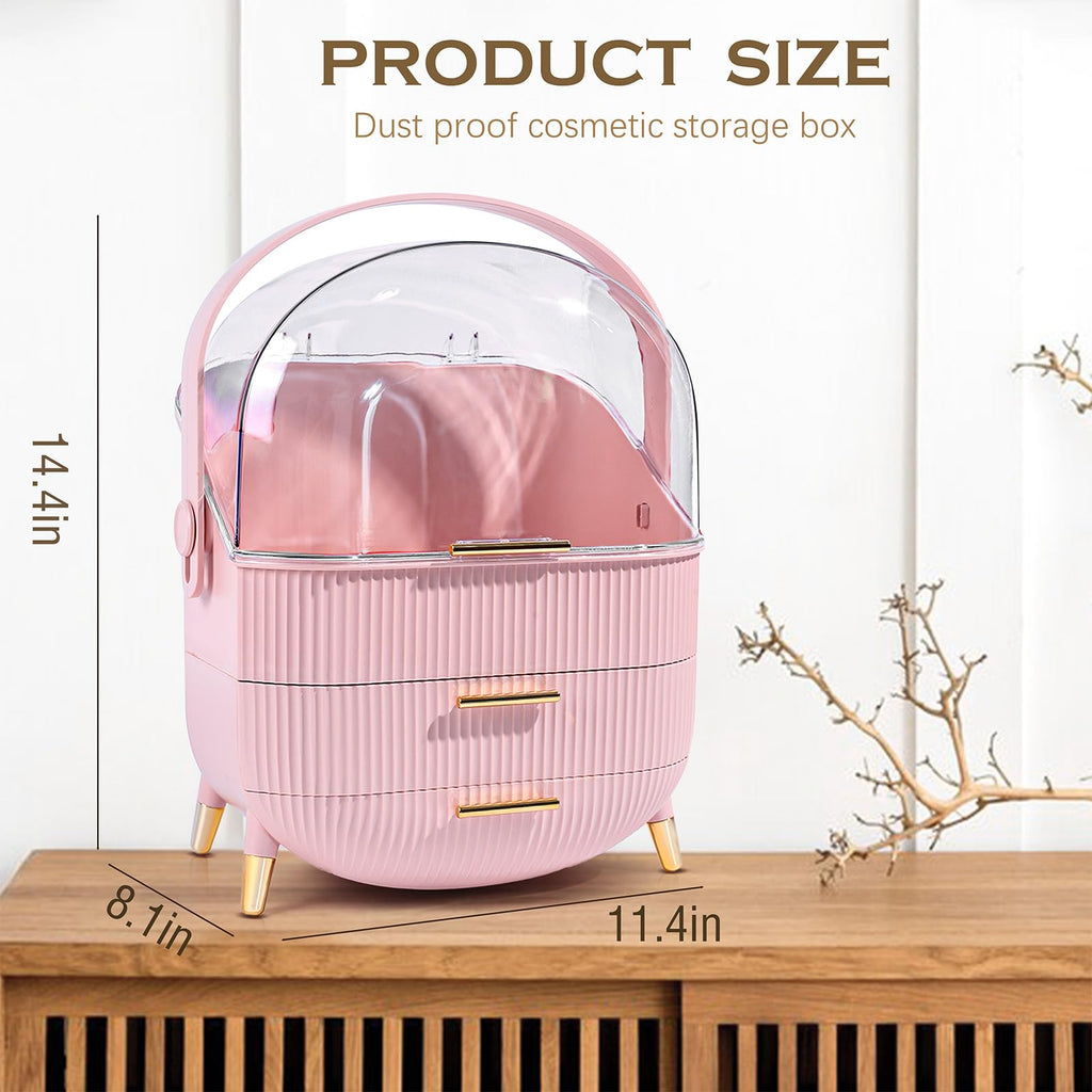 lurcns Vanity Organizer with Lid and Drawers, Beauty Skin Care Storage for Countertop, Birthday Gift for Teen Girls, 10 11 12 13 14 15 16 17 18 Year Old Girl Gifts, Pink Makeup Holder for Dresser