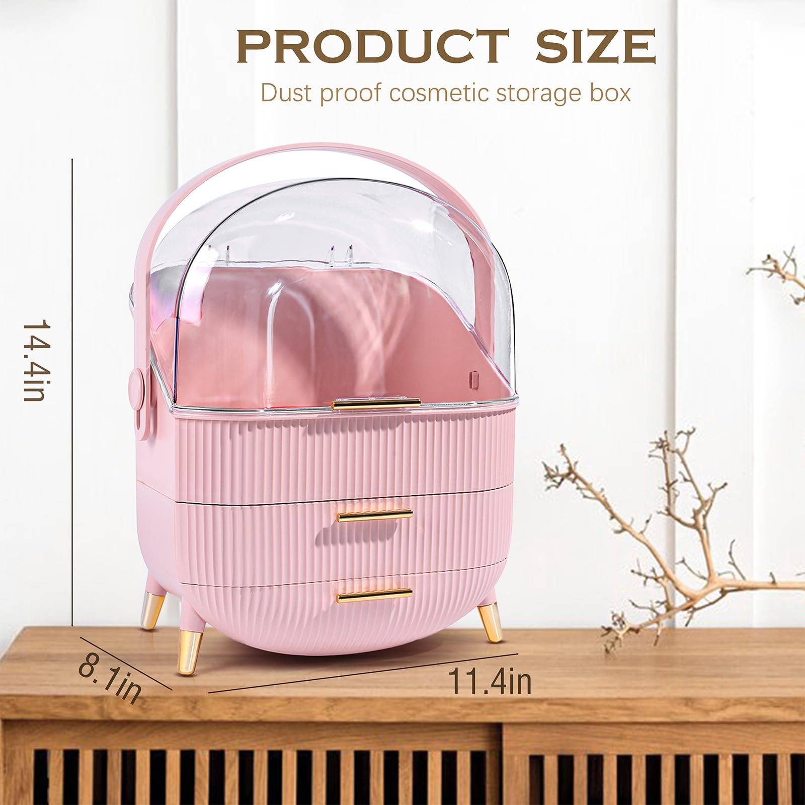 lurcns Vanity Organizer with Lid and Drawers, Beauty Skin Care Storage for Countertop, Birthday Gift for Teen Girls, 10 11 12 13 14 15 16 17 18 Year Old Girl Gifts, Pink Makeup Holder for Dresser