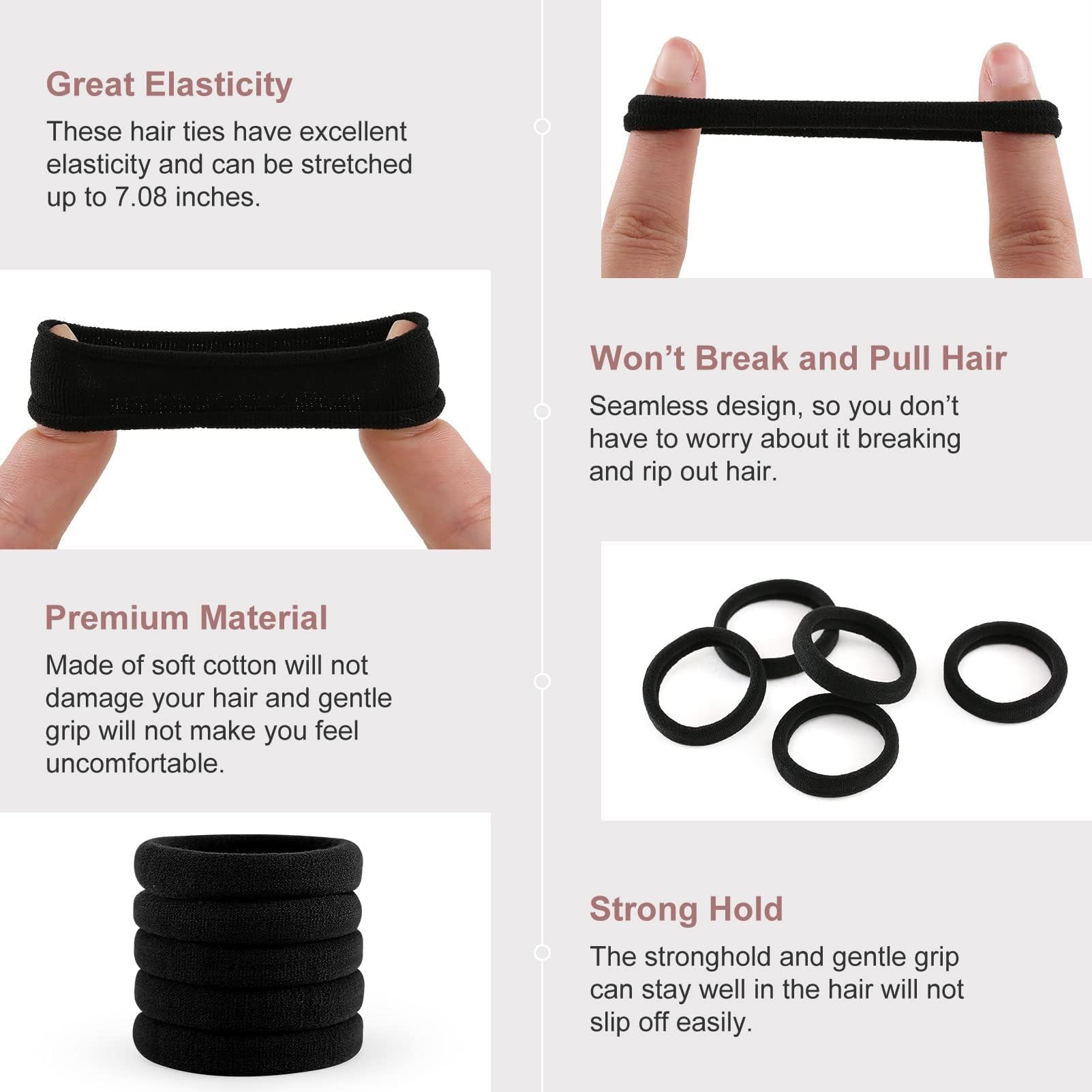 Bessrung 100 Pcs Thick Seamless Hair Ties, Ponytail Holders Hair Accessories for Women Girls No Damage for Thick Hair (Natural Colors)