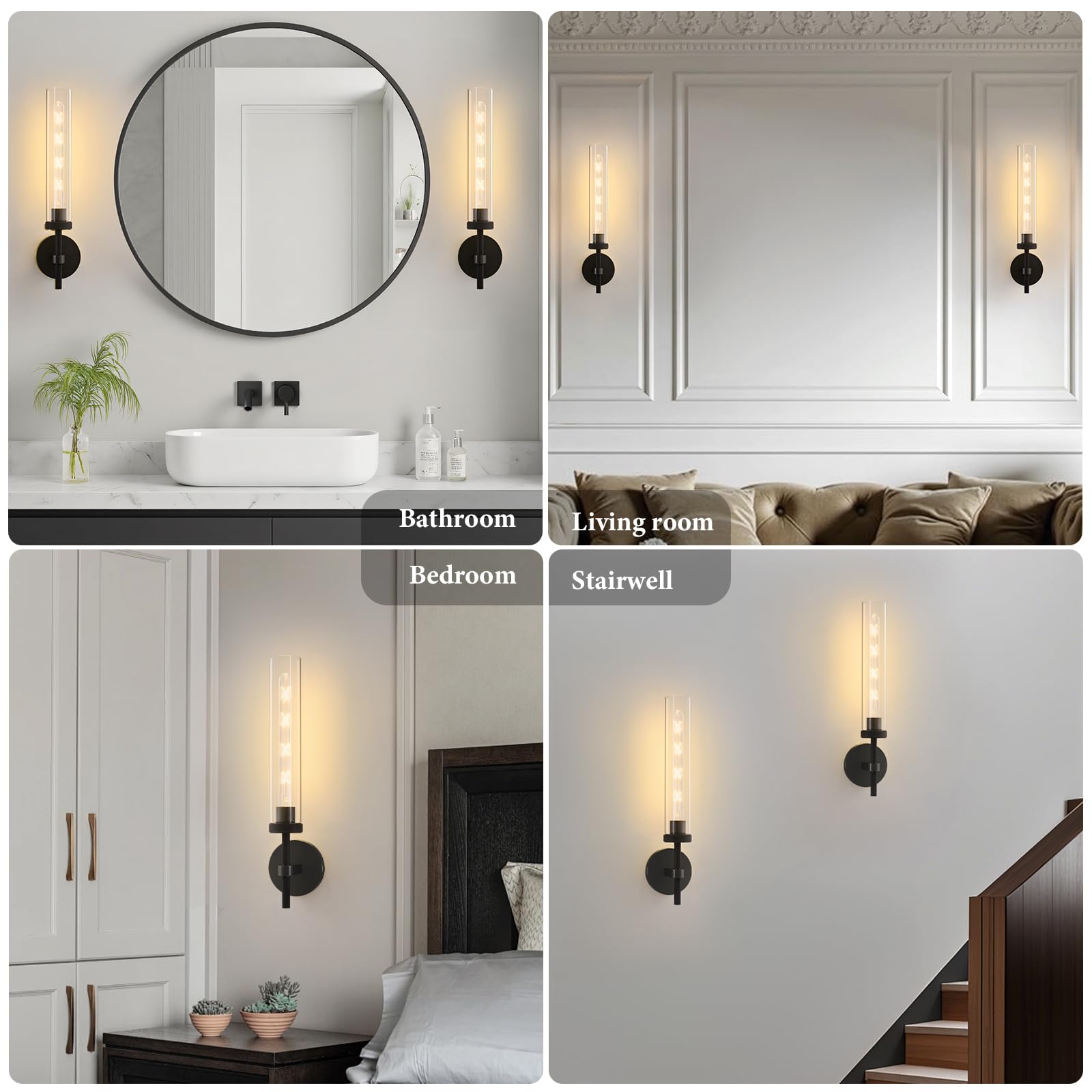 Brass Knurled Tube Wall Sconce: Set of 2 Modern Glass Sconces with Bulbs