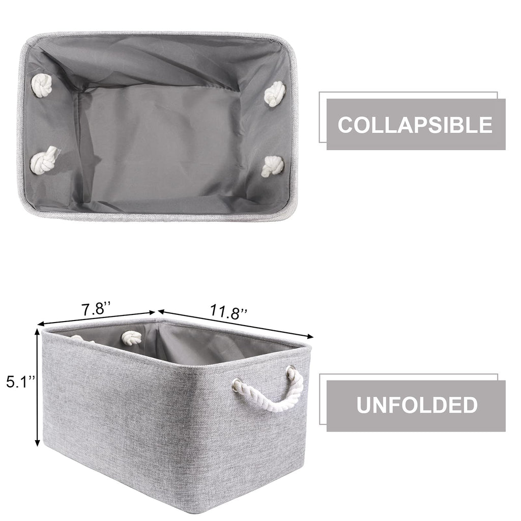 HNZIGE Small Baskets for Shelves(6pack) Fabric Storage Baskets, Empty Gift Baskets with Rope Handles, Decorative Foldable Storage Baskets for Organizing Home Closet Office (Gray, 11.8" x 7.8" x 5.1")