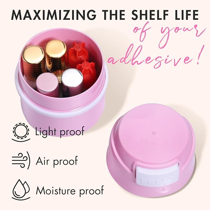 Embagol Eyelash Glue Storage Container Tank - Adhesive Jar Stand Makeup Case Cosmetic Storage Tank - Pink