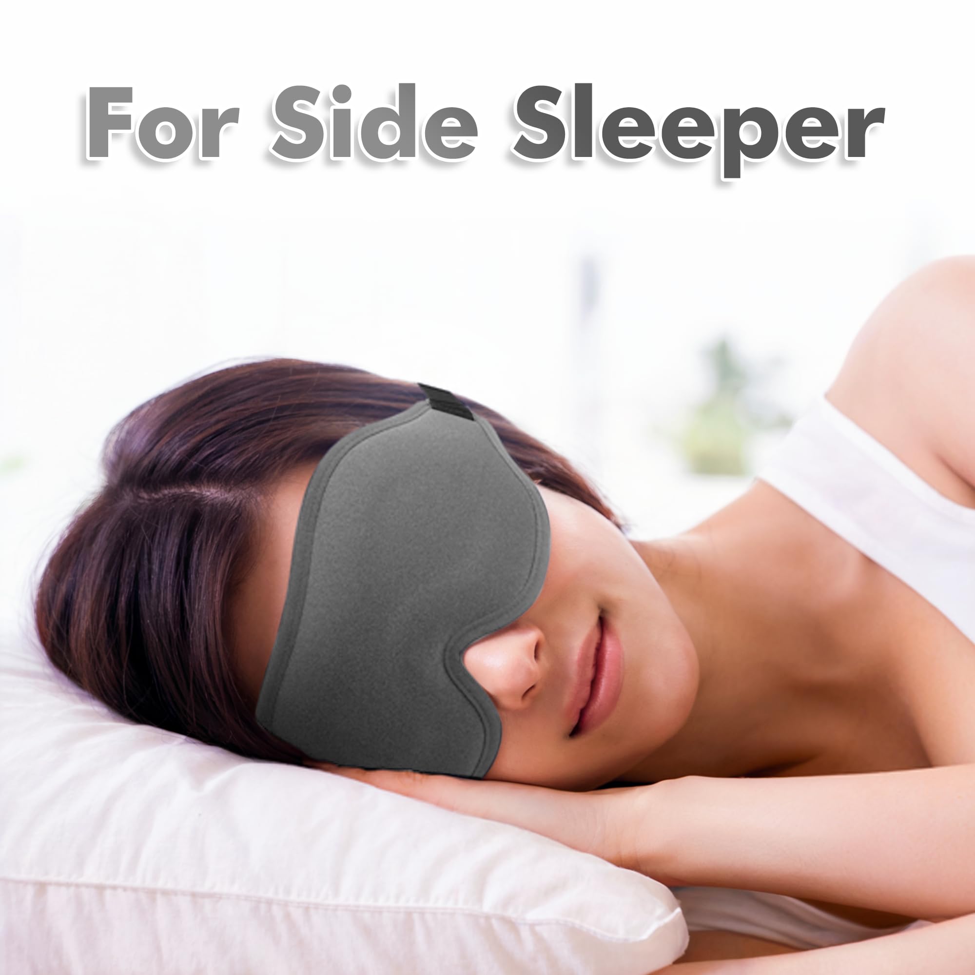 Sleep Eye Mask for Men Women, Sleeping Mask for Side Sleeper, Travel Blackout Night Blindfold Eye Shade Cover with Adjustable Strap(Ash)