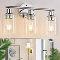 Zarbitta 3-Light Bathroom Light Fixtures, Chrome Bathroom Wall Light with Clear Glass Shade, Bathroom Wall Lamp for Mirror Kitchen Living Room Hallway Cabinet
