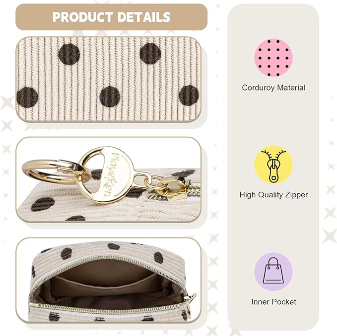 Period Bag for Teen Girls, Corduroy Cute Sanitary Napkin Storage Bag, Menstrual Pad Pouches Tampon Holder for Purse (Beige-Polka Dots)