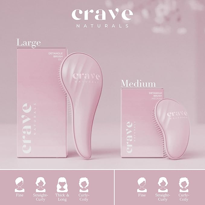 Crave Naturals Mini Detangler Hair Brush Pink – Glide Thru Hair Detangler Brush for Women, Kids & Toddlers – Gentle Scalp Care, No-Pain Tangle-Free Hairbrush for All Hair Types, Travel Hair Brush