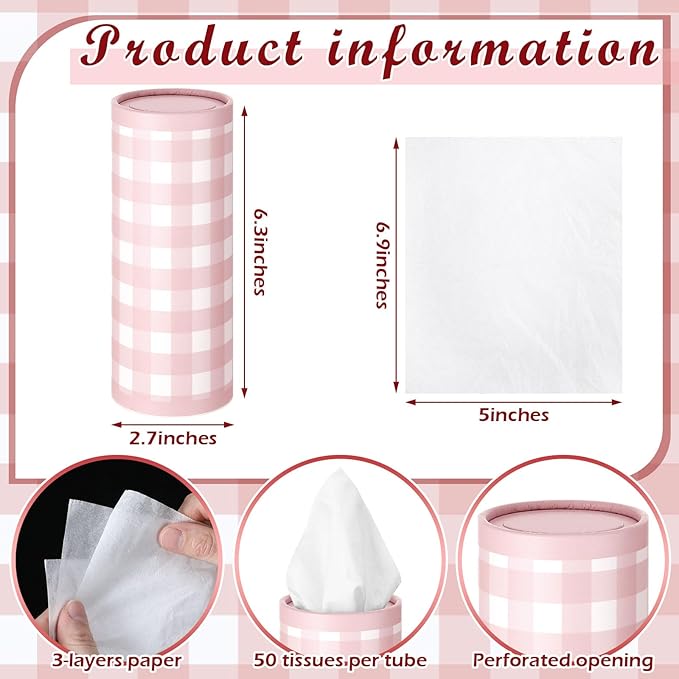 Fourluoo 12 Pack Spring Tissue Boxes for Car Cylinder Bulk Colorful Plaid Round Cylinder Holder with 3 Ply Facial Tissues for Spring Easter Travel Bathroom Office Decoration Supplies