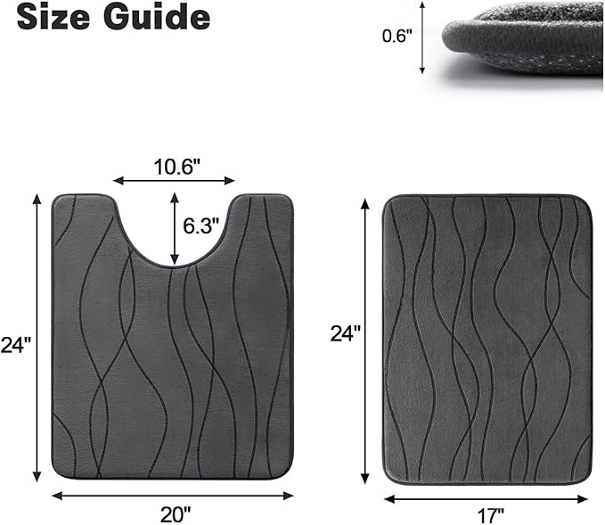YIHOUSE Bathroom Rugs Set 2 Piece, Memory Foam Bath Mat Dark Grey
