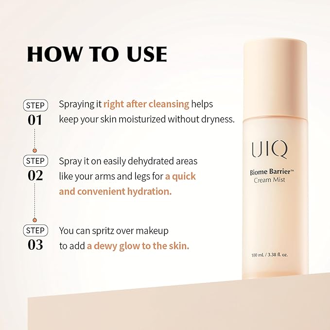 UIQ Biome Barrier Cream Mist, Deep Hydration Face Mist with Hyaluronic Acid & Niacinamide, Microbiome Glowing Skin Care, 100ml / 3.38 fl.oz
