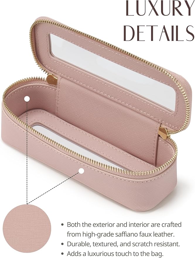 Popvibe Makeup Brush Travel Case Slim Makeup Bag for Women Clear Cosmetic Bag Cute Makeup Case Pink Toiletry Bag for Traveling Transparent Car Makeup Bag Aesthetic Makeup Brush Bag