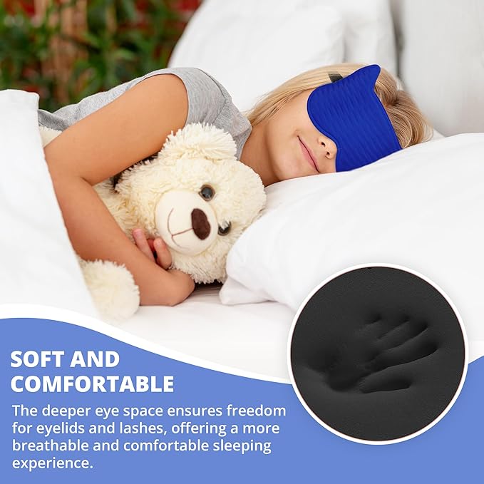 Kids Sleep Mask for Sleeping – Soft 3D Contoured Eye Mask for Kids, Comfortable No-Pressure Eye Cover with Memory Foam for Travel, Naps & Airplane, Boys & Girls (Royal Blue)