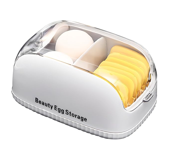 LamChyar Beauty Blender Holder, Makeup Sponge Holder with Lid, Makeup Sponge Case for Countertop (Clear Lid)