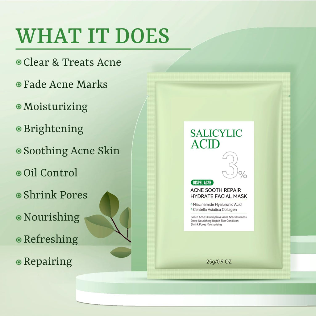YTRAJU Anti Acne Face Mask Salicylic Acid Face Masks Skincare, Hydrating Face Masks, Soothing Facial Sheet Masks Skin Care for Acne Prone, Acne Mask for Pimple Breakouts Oil Control, 10 Pack