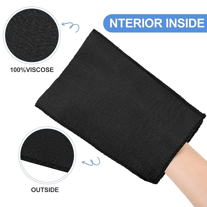 Tatuo 12 Pack Korean Exfoliating Mitt & Cloth, Viscose Rayon Dead Skin Remover Washcloth, Multi Color Body Scrub Towel for Shower Spa Travel(Large,Black)
