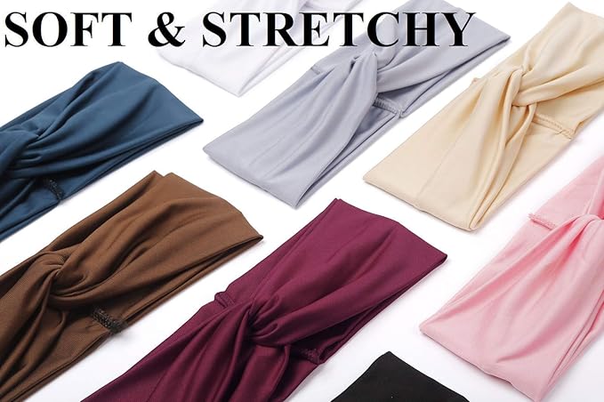 Tobeffect Turban Headbands for Women Boho Wide Women's Headbands for Hair Non Slip Twist Head Bands Headwraps Short Hair Stretchy Thick Fashion Accessories, Solid Color