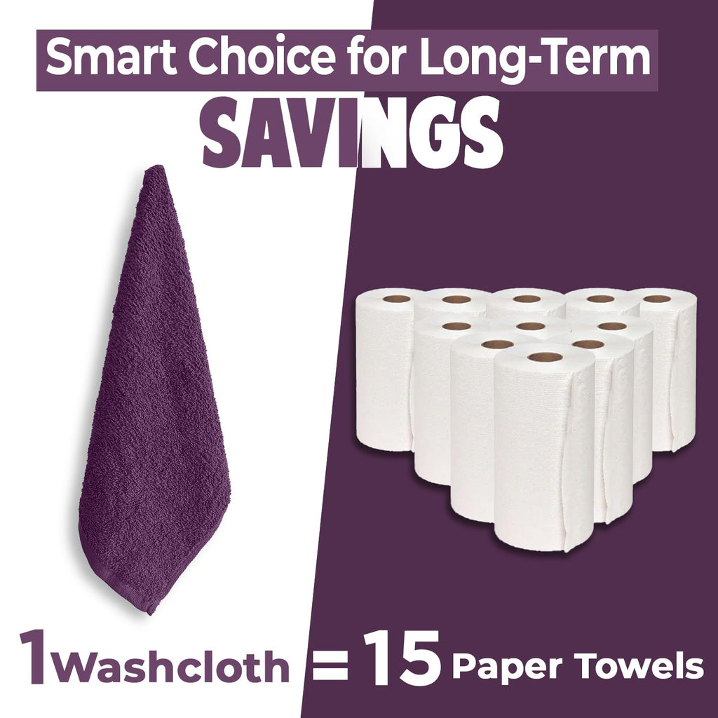 DAN RIVER 12 Pack Cotton Wash Cloths Set for Showering [12x12] Purple