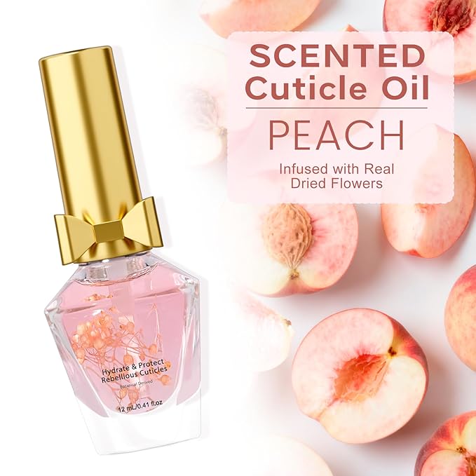 Cuticle Oil, Cuticle Nail Oil Infused with Real Flowers, Peach 12ml