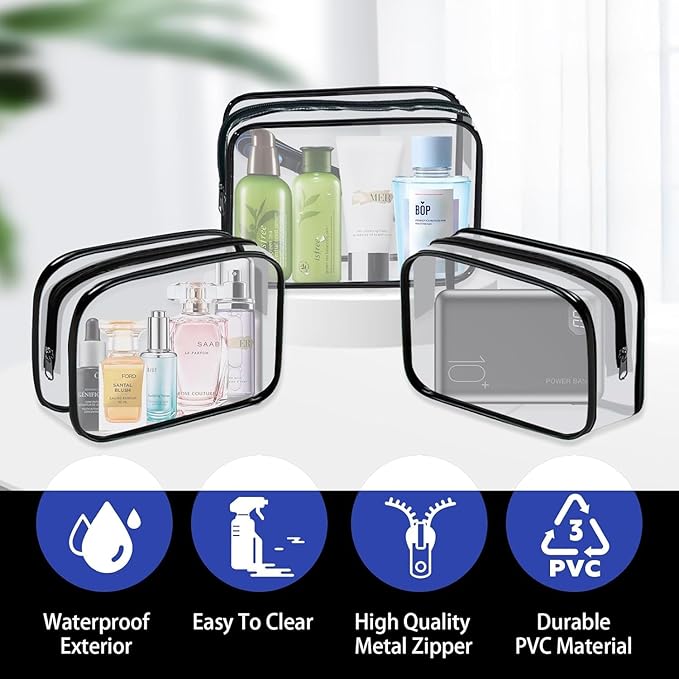 YOQIVEXU 12 Pieces Clear Makeup Bags, TSA Approved Toiletry Bag for Travel, Transparent Cosmetic Pouch with Zipper, Waterproof Vinyl Plastic Organizer Case for Vacation Bathroom (Medium)
