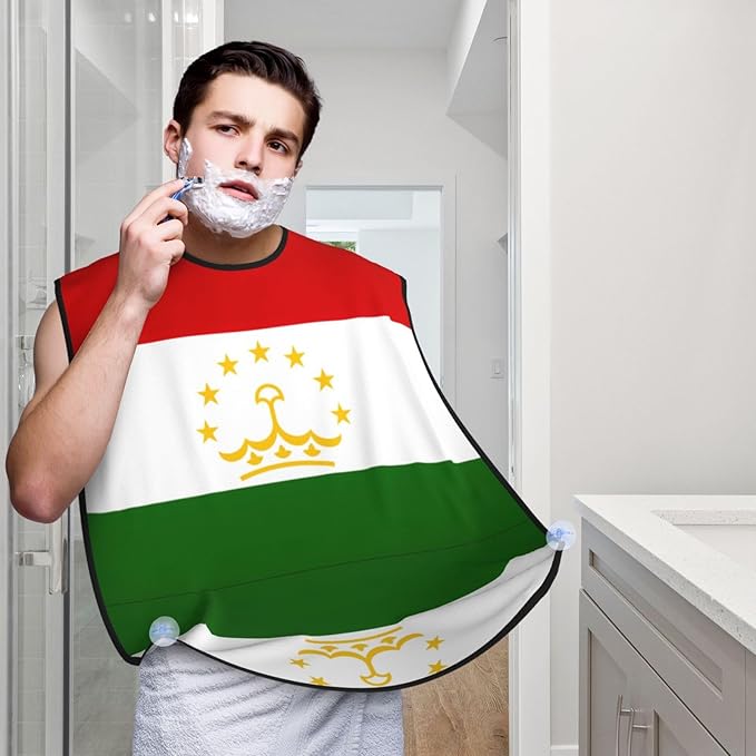 NOUZU Flag Of Tajikistan Print Beard Bib Apron For Men, Beard Hair Catcher For Men Shaving Trimming,Beard Cape Cloth