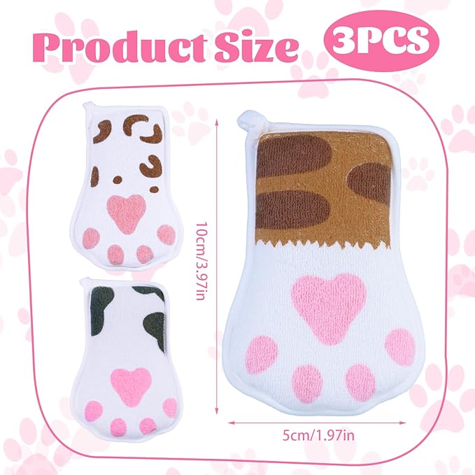 JieLiLeHome Baby and Kids Bath loofah Sponge, Easy Grip Cute Cat Paw Design Kids Body Exfoliating Body Scrubber Loofah Sponge,Bath Sponge Set Designed for Toddler, Women, Boys, and Girls (3 Pack)