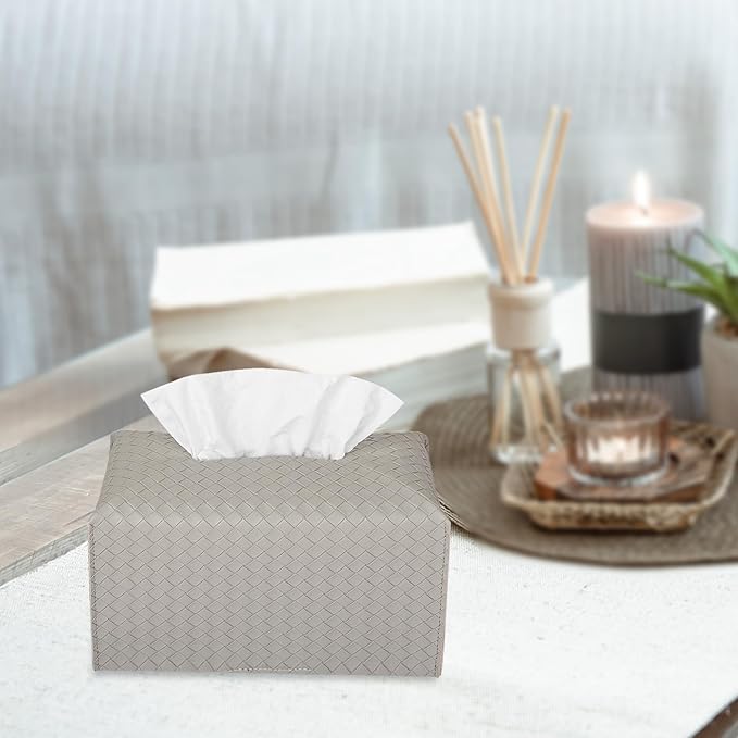 Tissue Box Cover PU Leather Tissue Holder Square Facial Tissue Case Facial Paper Organizer Dispenser for Bathroom, Vanity Countertop, Tabletop, Car, Rectangle, Evergreen