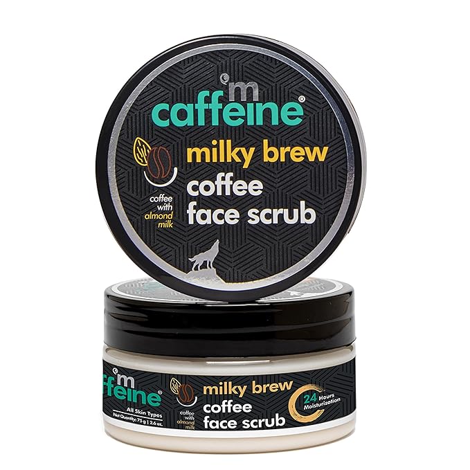 mCaffeine Milky Brew Coffee Face Scrub - Cleanser for Glowing Skin - Removes Tan and Blackheads - Almond Milk - All Skin Types - 2.6 oz