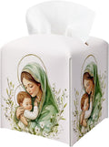 Holy Infant & Virgin Mary Square Tissue Box Cover, PU Leather Drawstring Bottom, for Office, Bathroom, Home Prayer Room, Christian & Catholic Friends, Colleagues, Employees | Decorative Organizer