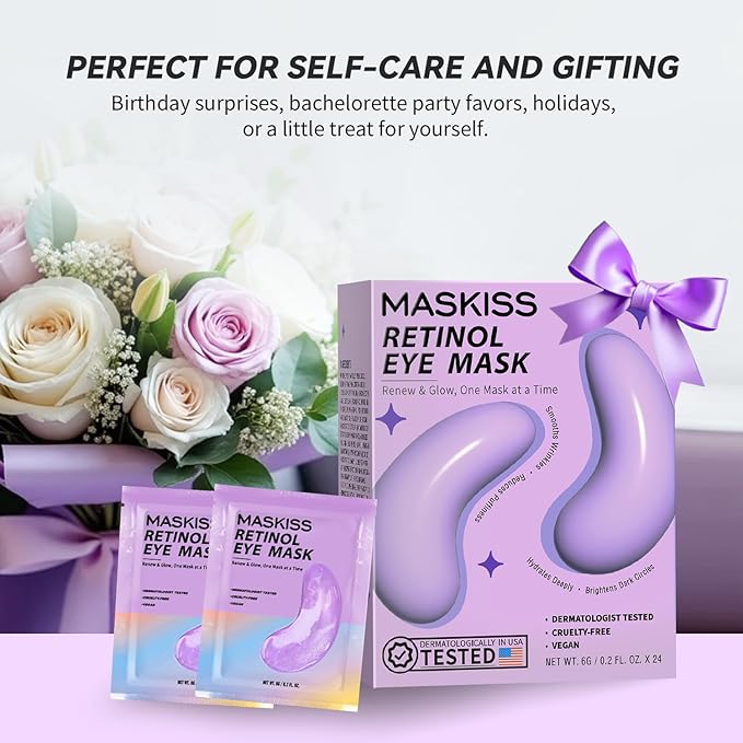 Maskiss Retinol Under Eye Patches (24 Pairs), Lavender Purple Eye Masks for Dark Circles, Puffy Eyes & Wrinkles, Firming Collagen Eye Patches, Vegan Cruelty-Free Skincare Gifts for Women