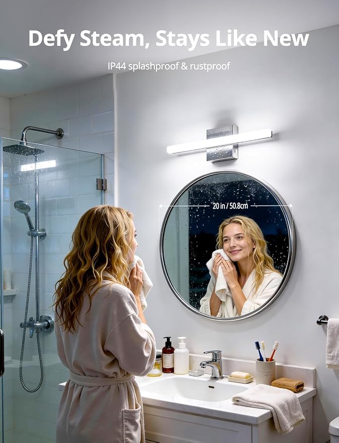 Combuh Modern Bathroom Light Fixtures Over Mirror 5 Colors Adjustable, Chrome 16 inch Led Vanity Lighting Bar Glare Free Bright IP44 Waterproof Sleek Look Small Space Wall Mount for Makeup Shaving