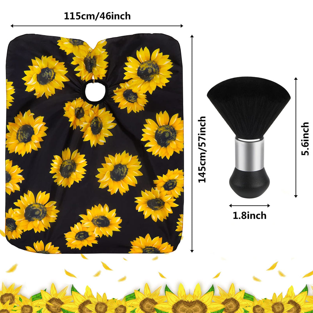 FEBSNOW Barber Cape Waterproof Professional Hair Cutting Cape Neck Duster Brush for Haircut Black Sunflower Salon Beard Hairdressing Kits 46.8 × 56 Inches