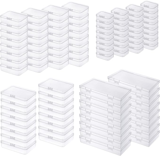 96 Pack Rectangular Clear Plastic Storage Containers Box with Hinged Lid for Beads and Other Small Craft Items (Mixed Sizes 2)