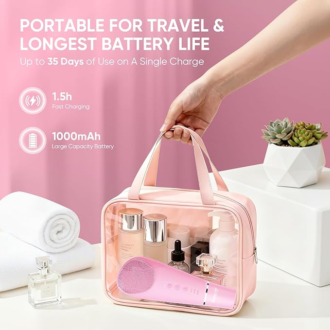 Stepcare Silicone Face Scrubber Blackhead Scraper Rechargeable 2-in-1 Facial Cleansing Brush & Skin Spatula Duo, IPX7 Waterproof Exfoliating Massager Deep Cleansing for Women and Men(Light Pink)