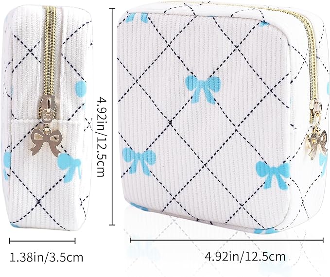 Teircno Period Bag for Women - Cute Corduroy Sanitary Napkin Storage Bag with Bow Design | Period Pouch for Daily Use, Travel | Discreet Menstrual Pouch | Pad Bags for Period Holds Pads, Tampons