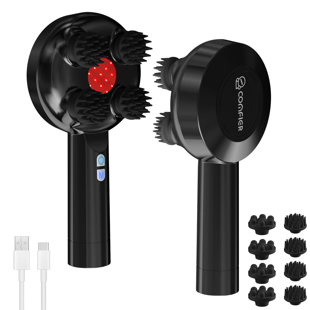 COMFIER 2026 Handheld Scalp Massager Hair Growth,Cordless Head Massager 3 Modes & 8 Silicone Claws,IPX7 Waterproof Body Massager for Stress Relax,Pet Massage,Head Scratcher,Gifts Men,Women(Black)