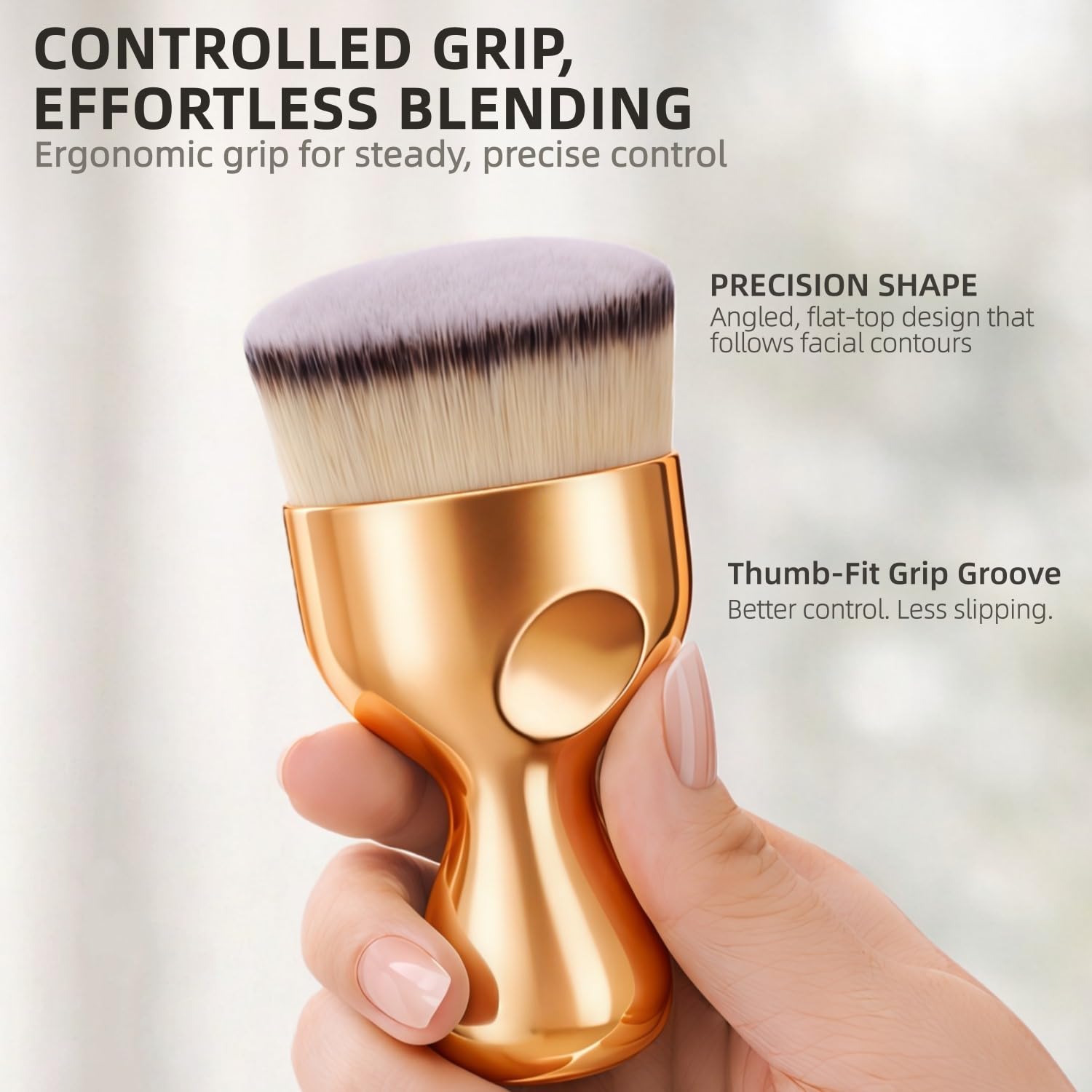 GOERTI Angled Kabuki Foundation Brush – High-Density Face & Body Blending Makeup Brush for Liquid Foundation, Bronzing Lotion, Concealer, Powder, Cream, Contouring, Streak-Free Self Tanner Applicator