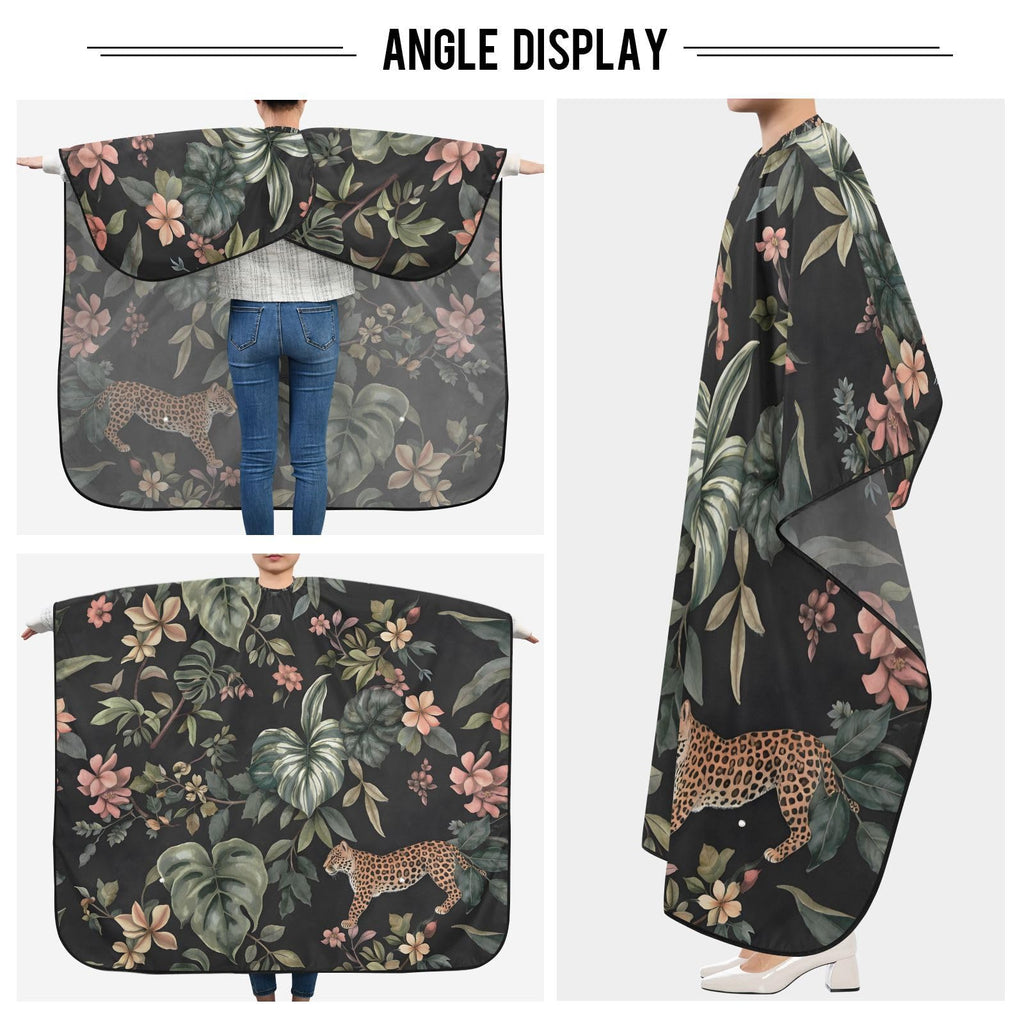 ALAZA Flower Green Leaves Butterfly Leopard Barber Cape for Men Women, Waterproof Haircut Apron Beard Shaving Bib Hair Cutting Cloth 55 x 65 Inch