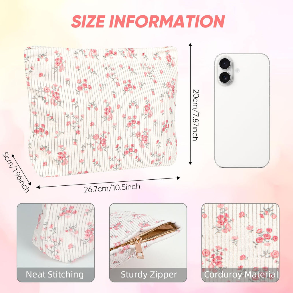 Ksriylm Cute Makeup Pouch for Women Flower Small Make Up Bag for Purse Zipper Initial Cosmetic Bags Pouches for Purse Aesthetic Travel Toiletrybags Gift,Red Floral