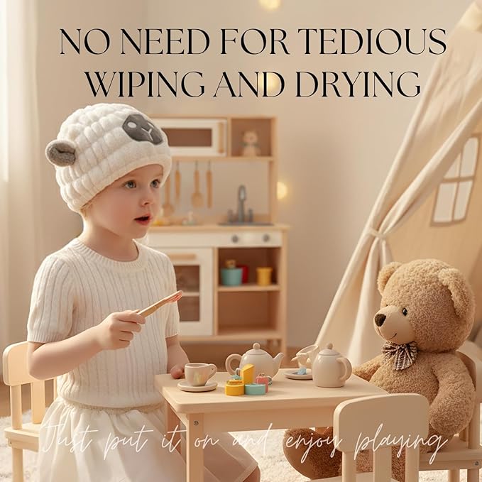 LCBD Microfiber Hair Towel Wrap for Kids, White Sheep Dry Hair Cap Suck Water, Absorbent Quick Girls Boys Hair Drying Towel, Lightweight Bouncy Hat Headscarf