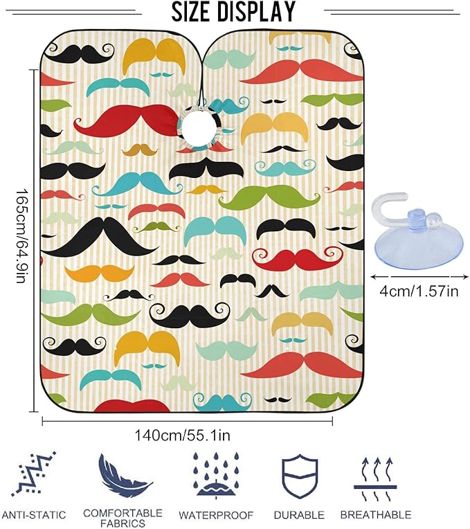 visesunny Colored Mustache Vintage Style Barber Cape Anti-Static Hair Cutting Cape with Snap Closure Professional Salon Polyester Beard Shaving Bib Water-Resistant Hairdressing Cape Adjustable Snap
