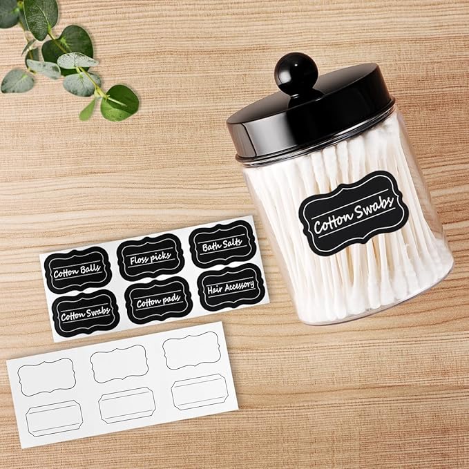 6 Pack Qtip Holder Dispenser - Acrylic Apothecary Jars with Lids for Bathroom Plastic Vanity Storage Accessories, Countertop Organizers Farmhouse Decor Canister for Cotton Swabs,Makeup Sponges