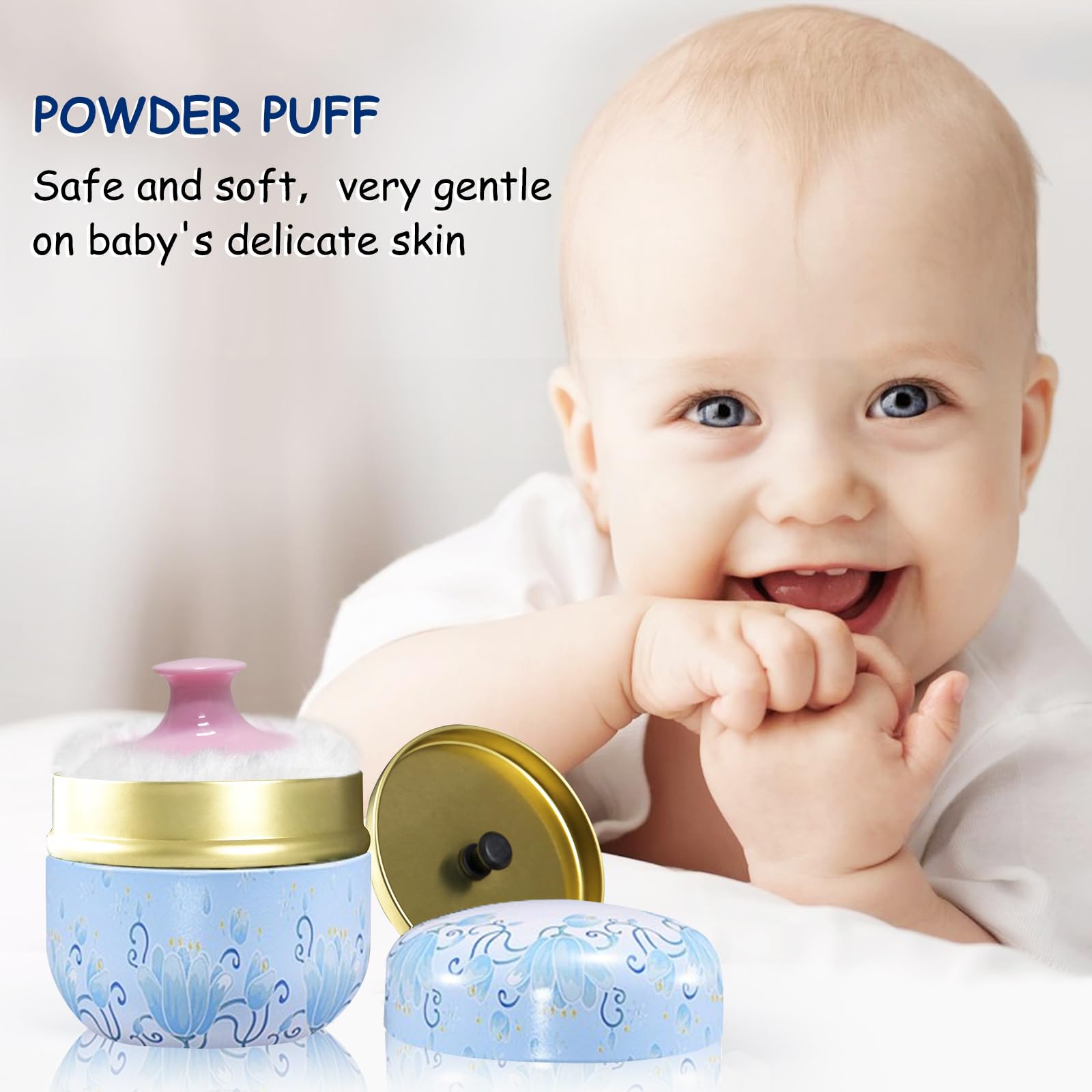 Qopoto Body Powder Puff and Container for Dusting Powder (Light Blue)